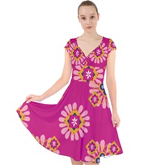 Morroco Tile Traditional Cap Sleeve Front Wrap Midi Dress