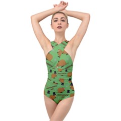 Groundhog Day Pattern Cross Front Low Back Swimsuit