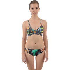 Repetition Seamless Child Sketch Wrap Around Bikini Set