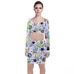 Sketch Cartoon Space Set Top And Skirt Sets