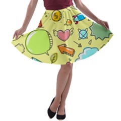 Cute Sketch Child Graphic Funny A-line Skater Skirt