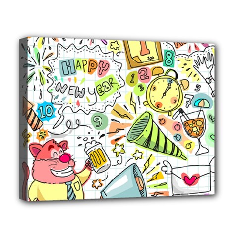 Doodle New Year Party Celebration Deluxe Canvas 20  X 16  (stretched) by Pakrebo