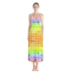 Pattern Geometric Square Art Button Up Chiffon Maxi Dress