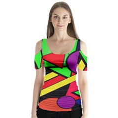 Background Color Art Pattern Form Butterfly Sleeve Cutout Tee 