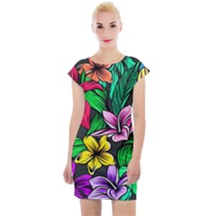 Hibiscus Flower Plant Tropical Cap Sleeve Bodycon Dress