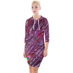 Red Peacock Feathers Color Plumage Quarter Sleeve Hood Bodycon Dress
