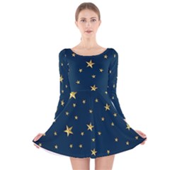 Stars Night Sky Background Space Long Sleeve Velvet Skater Dress by Alisyart