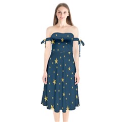 Stars Night Sky Background Space Shoulder Tie Bardot Midi Dress by Alisyart