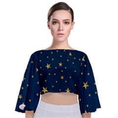 Stars Night Sky Background Space Tie Back Butterfly Sleeve Chiffon Top by Alisyart