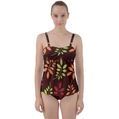 Leaves Foliage Pattern Design Twist Front Tankini Set by Mariart