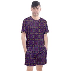 Tile Pattern Background Image Purple Men s Mesh Tee And Shorts Set