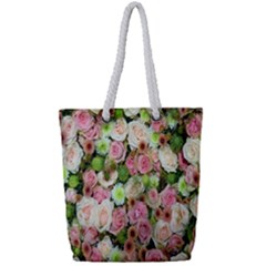 Pastel Pink Roses Full Print Rope Handle Tote (small) by retrotoomoderndesigns