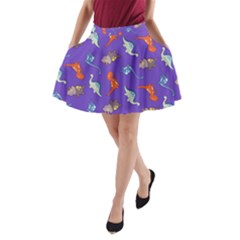 Dinosaurs - Periwinkle A-line Pocket Skirt by WensdaiAmbrose