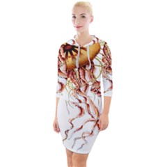 Animal Art Forms In Nature Jellyfish Quarter Sleeve Hood Bodycon Dress