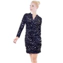 Black And White Grunge Cracked Abstract Print Button Long Sleeve Dress View1
