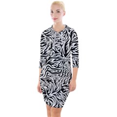 Flames Fire Pattern Digital Art Quarter Sleeve Hood Bodycon Dress