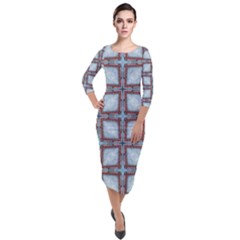 Pattern Cross Geometric Shape Quarter Sleeve Midi Velour Bodycon Dress