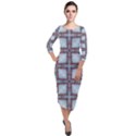 Pattern Cross Geometric Shape Quarter Sleeve Midi Velour Bodycon Dress View1
