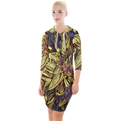 Lilies Abstract Flowers Nature Quarter Sleeve Hood Bodycon Dress