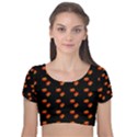 Kawaii Pumpkin Black Velvet Short Sleeve Crop Top  View1