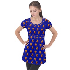 Kawaii Chips Blue Puff Sleeve Tunic Top