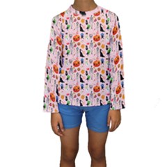 Halloween Treats Pattern Pink Kids  Long Sleeve Swimwear