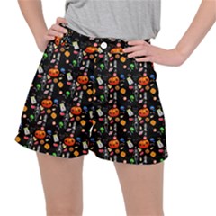 Halloween Treats Pattern Black Stretch Ripstop Shorts