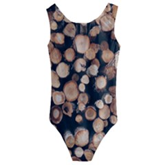 Wood Stick Piles Kids  Cut-out Back One Piece Swimsuit