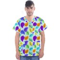 Colorful Leaves Blue Men s V-Neck Scrub Top View1
