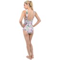 Vintage Floral Lilac Pattern Pink Cross Front Low Back Swimsuit View2