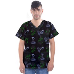 Gothic Girl Rose Black Pattern Men s V-neck Scrub Top