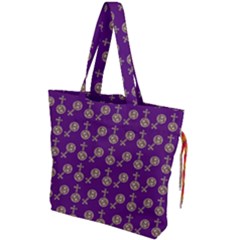 Victorian Crosses Purple Drawstring Tote Bag by snowwhitegirl