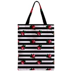 Black Stripes Roses Zipper Classic Tote Bag by snowwhitegirl