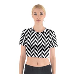 Black And White Herringbone Cotton Crop Top