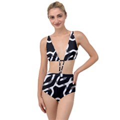 Giant Bold Dark Geometric Print Tied Up Two Piece Swimsuit