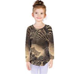 Fractal Bones Cave Fossil Render Kids  Long Sleeve Tee