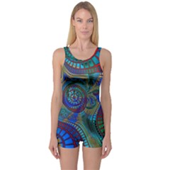 Fractal Abstract Line Wave Design One Piece Boyleg Swimsuit