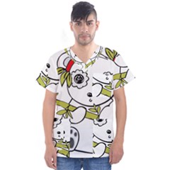 Panda China Chinese Furry Men s V-neck Scrub Top