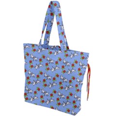 Lamb Pattern Blue Drawstring Tote Bag