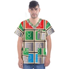 Set Of The Twelve Signs Of The Zodiac Astrology Birth Symbols Men s V-neck Scrub Top