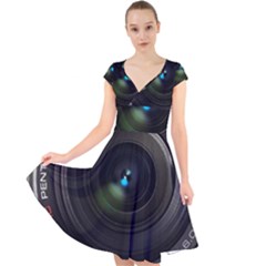 Vintage Camera Digital Cap Sleeve Front Wrap Midi Dress