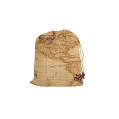 Map Discovery America Ship Train Drawstring Pouch (small) by Sudhe