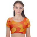 Background Pattern Of Orange Mosaic Velvet Short Sleeve Crop Top  View1