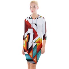 Diamond Acrylic Paint Pattern Quarter Sleeve Hood Bodycon Dress