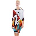 Diamond Acrylic Paint Pattern Quarter Sleeve Hood Bodycon Dress View1