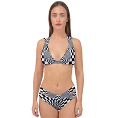 Optical Illusion Chessboard Tunnel Double Strap Halter Bikini Set