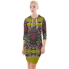 Ornate Dots And Decorative Colors Quarter Sleeve Hood Bodycon Dress