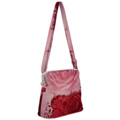 Elegant Floral Design, Wonderful Roses Zipper Messenger Bag by FantasyWorld7