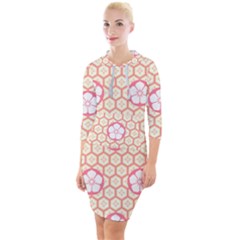 Floral Design Seamless Wallpaper Quarter Sleeve Hood Bodycon Dress