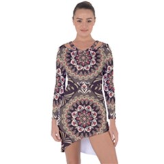 Seamless Pattern Floral Flower Asymmetric Cut-out Shift Dress